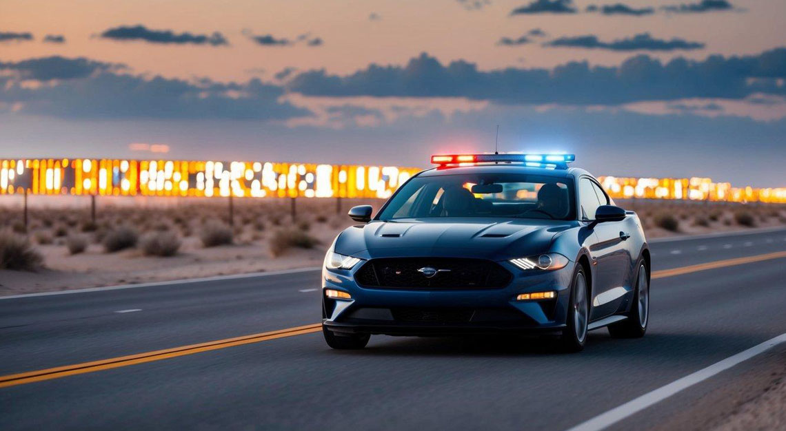 A car pulled over by police, with a drug DUI suspect undergoing a field sobriety test on the side of the road in Arizona